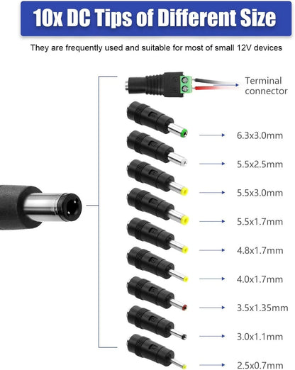 12V 5A Power Supply - Universal AC 100-240V to DC Adapter with Black
