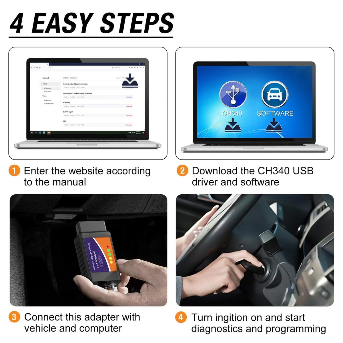 OBDMONSTER ELM327 OBD2 USB Adapter for Windows, ELMconfig Scanner with black