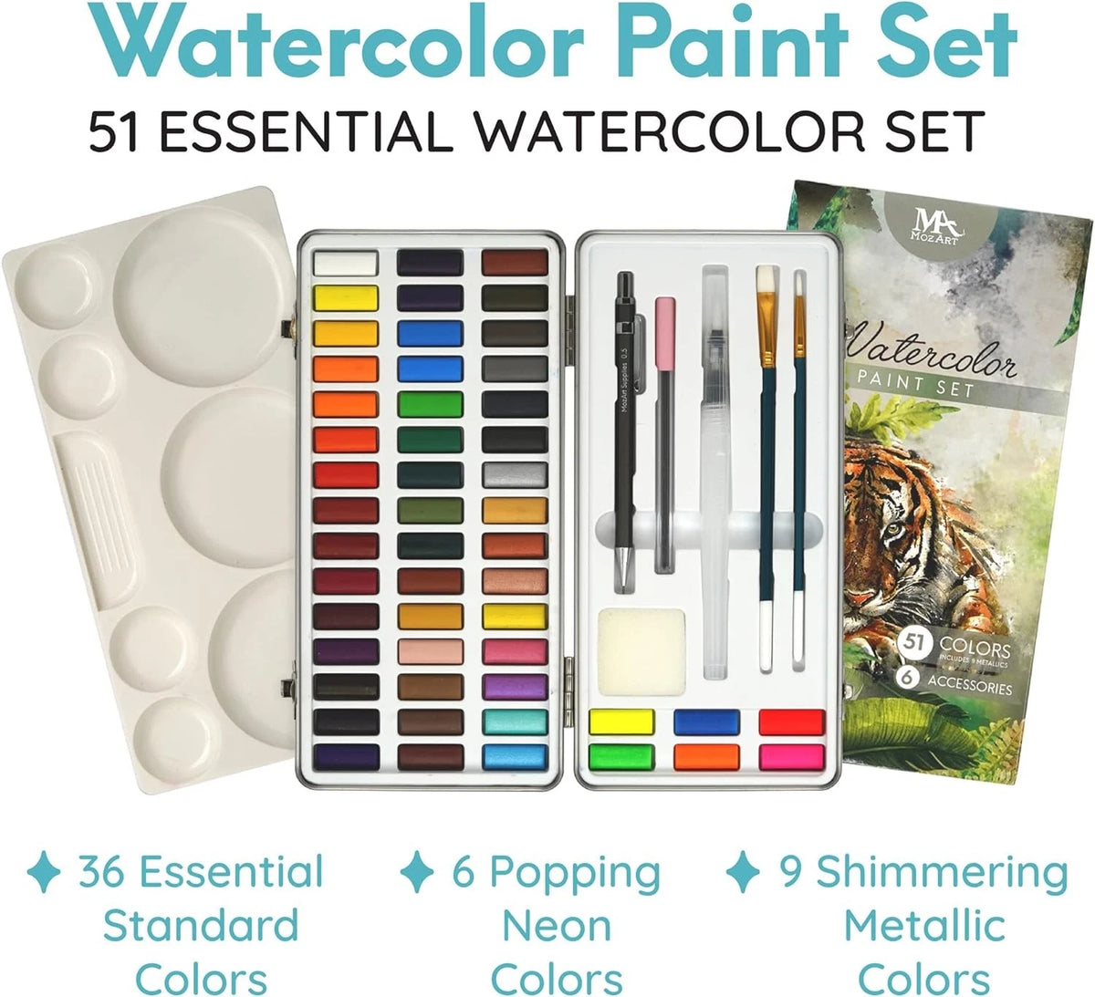 MozArt Supplies - Watercolor paint set 51 87 Piece Set, 51 Set
