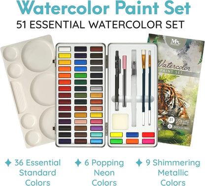 MozArt Supplies - Watercolor paint set 51 87 Piece Set, 51 Set