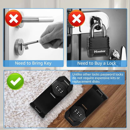 Mechanical Password Rotary Hasp Locks, 3 Digit Keyless Combination Lock Black