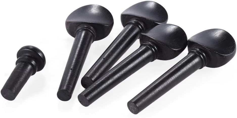 TUOREN Ebony 5Pieces Violin Tuning Pegs Endpin Set for 4/4 Full size