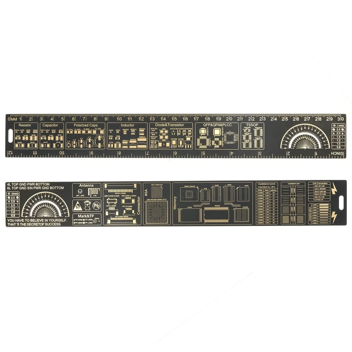 Mayata 3PCS/4PCS 15cm 20cm 25cm 30cm Multifunctional PCB Ruler black