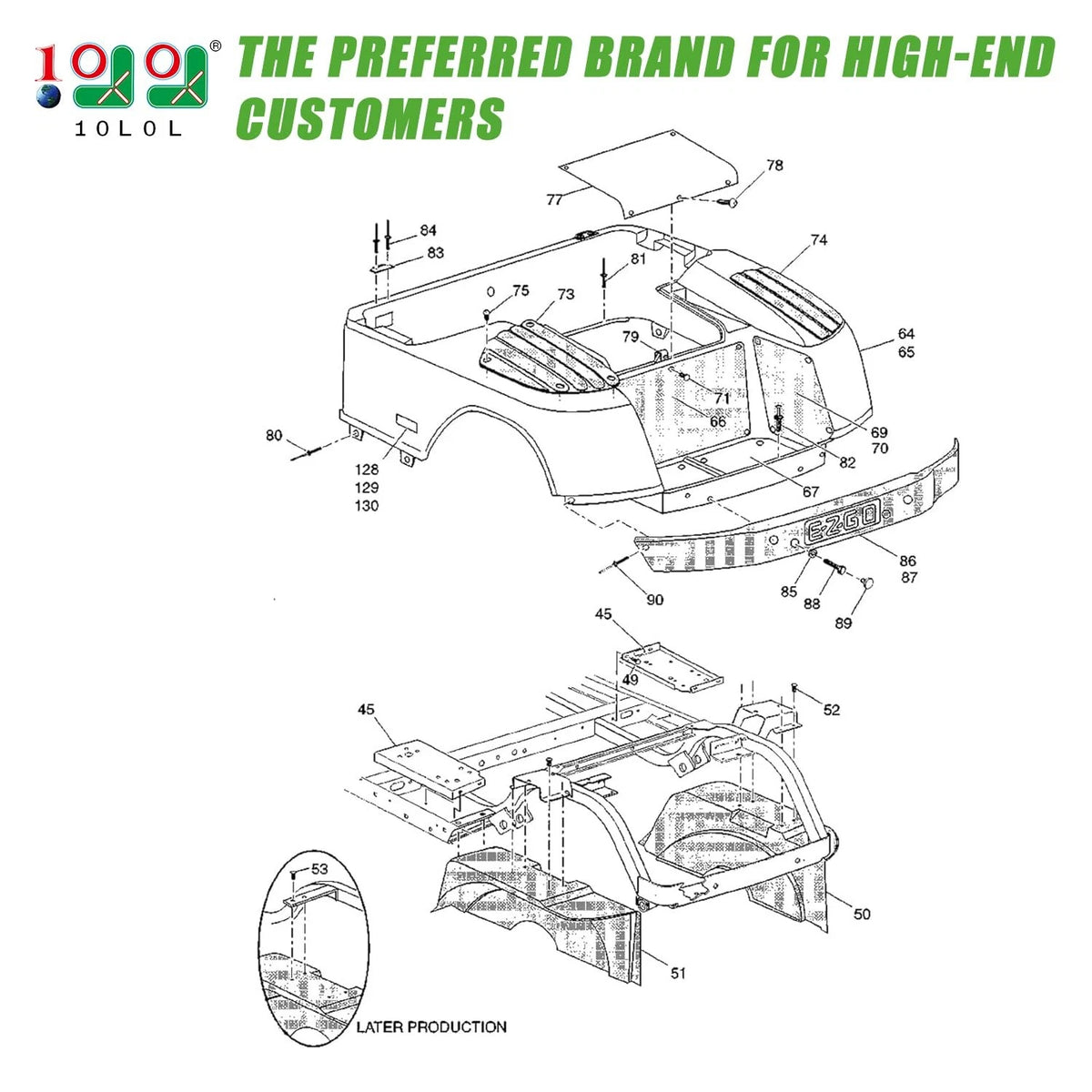10L0L Golf Cart Complete Body Metal Rivet Hardware Kit for 1994+ EZGO TXT...