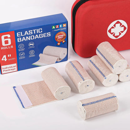 AZEN Premium 6 Pack Elastic Bandage Wrap 4 Inch, Compression 4 A-6p
