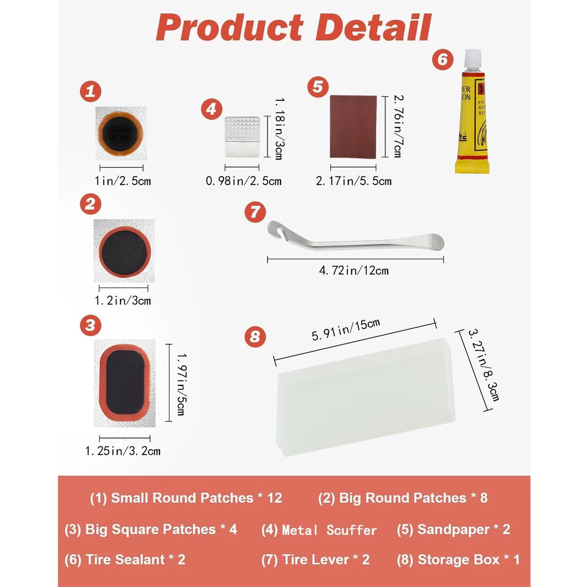 XIAOCUNCN Bike Inner Tire Patch Repair Kit, with 3 patch shapes, Balck Orange