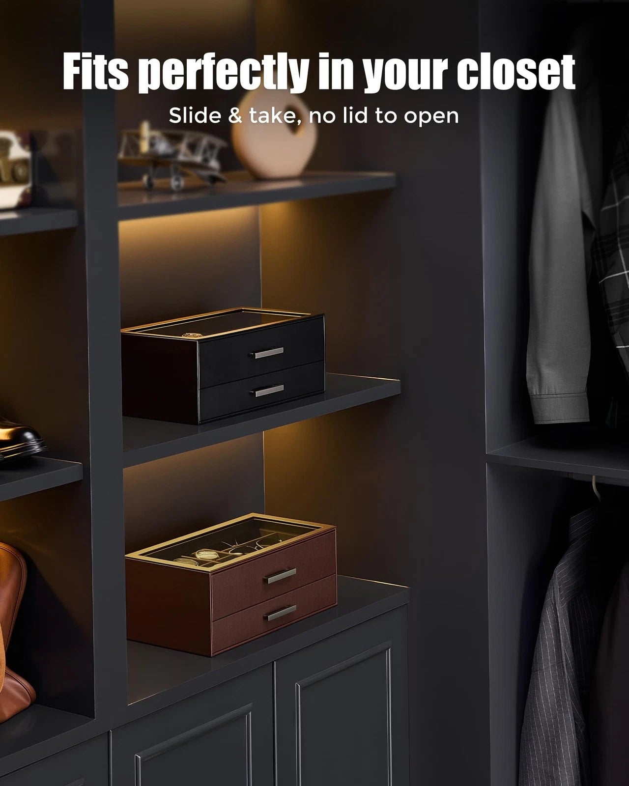 ProCase Mens Jewelry Box Pull-Out Drawer, 6 Slot Watch Case & 5 Espresso