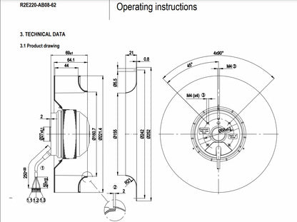 Ebmpapst Fan R2E220-AB08-62 115VAC 93W 220MM Centrifugal Inverter Fan