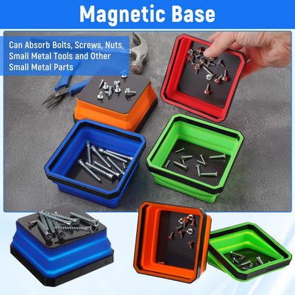 4 Pcs Foldable Magnetic Parts Tray, 4.25 Inch Square Silicone Tool...