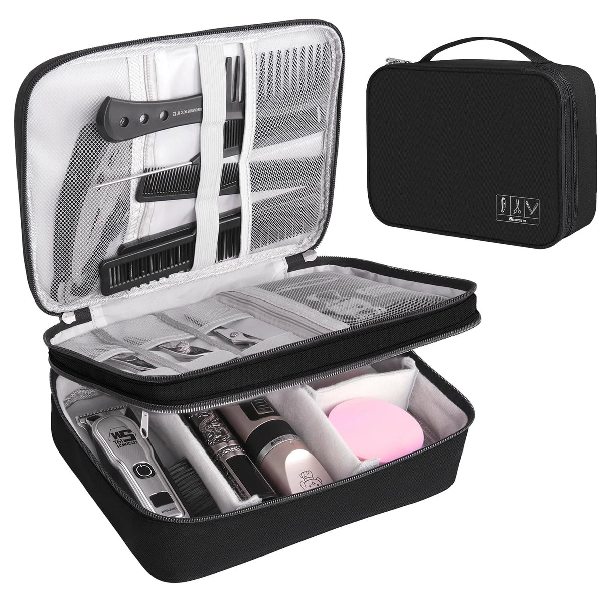AIHOPESTO Barber Case Tool Bags clipper Bag Double-layer, Black