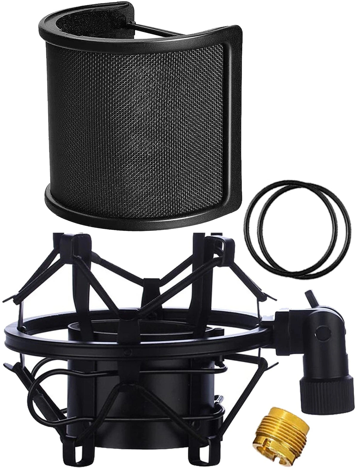 Microphone Shock Mount with Pop Filter, Mic Anti-Vibration 46mm-51mm, Black