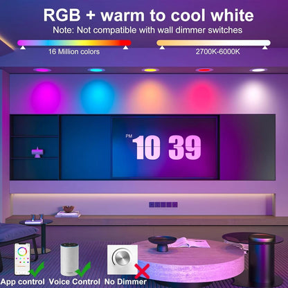 Smart Recessed Lighting, 5/6 inch, Compatible with Alexa, RGB+CCT 4Pack