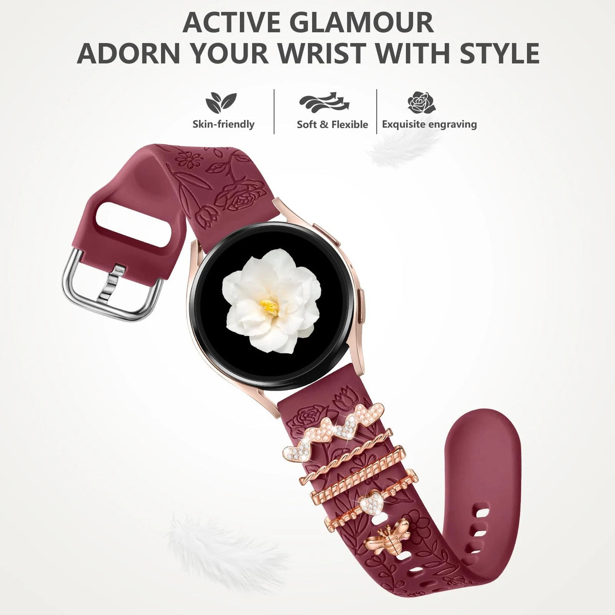 DaQin Flower Engraved Band Compatible with Samsung Galaxy 20mm, WineLove