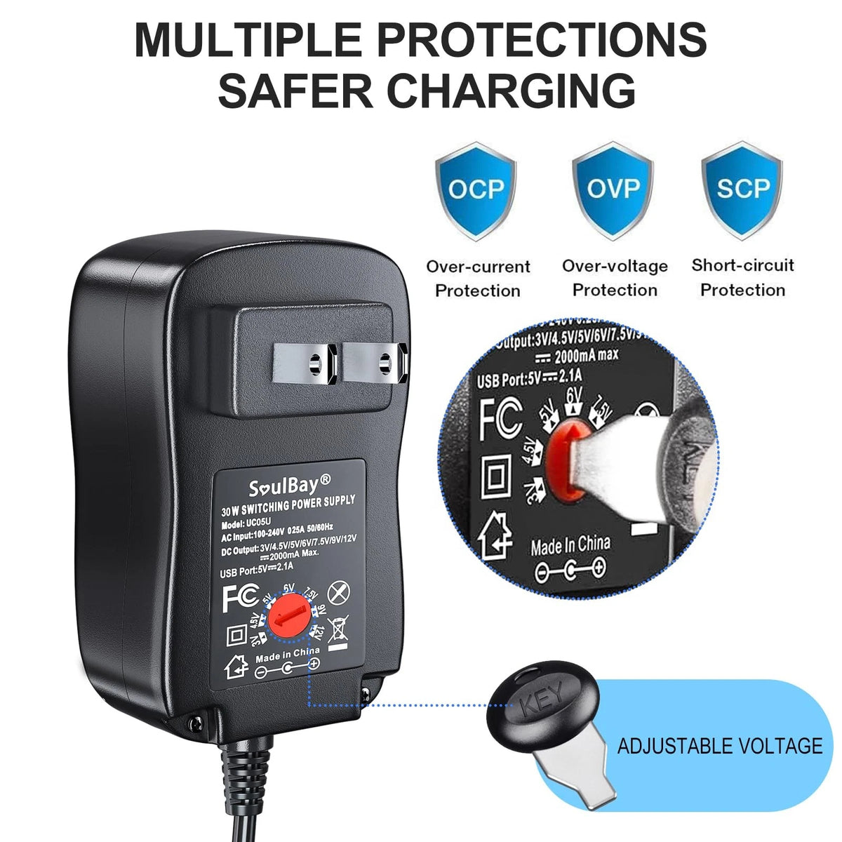 SoulBay 12V Power Supply Universal AC DC Adapter Charger with Black