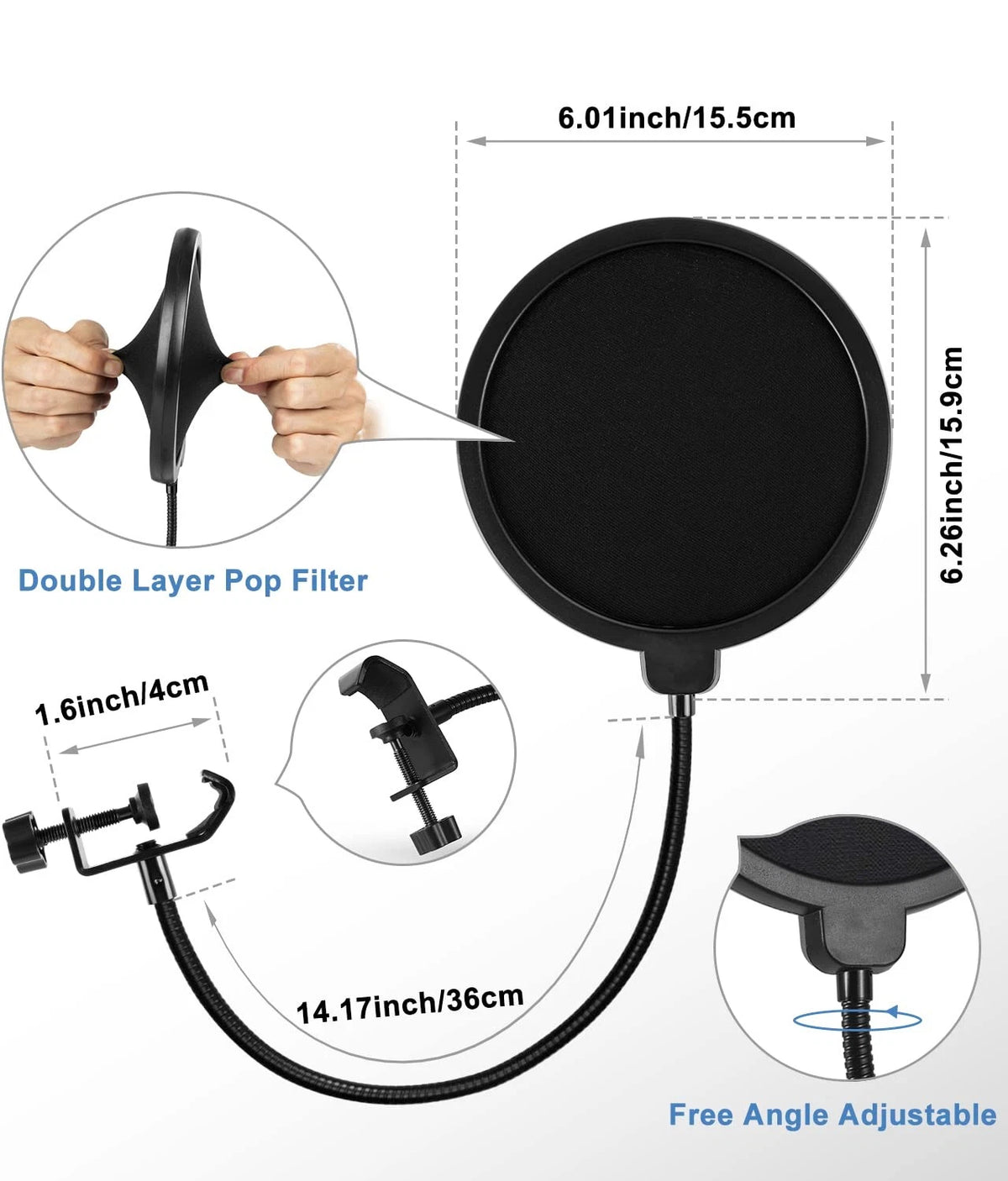 BILIONE Multifunctional Desktop Microphone Stand, Round Base, Black