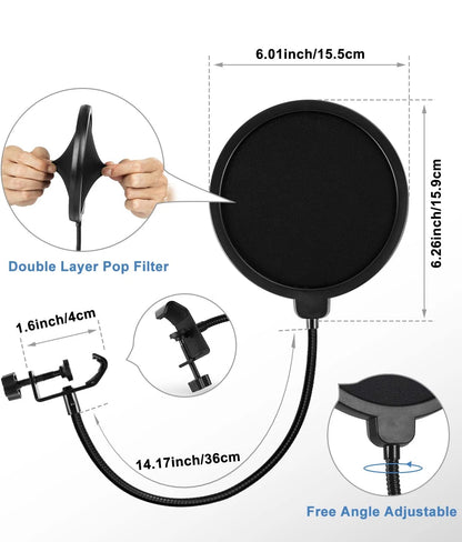 BILIONE Multifunctional Desktop Microphone Stand, Round Base, Black
