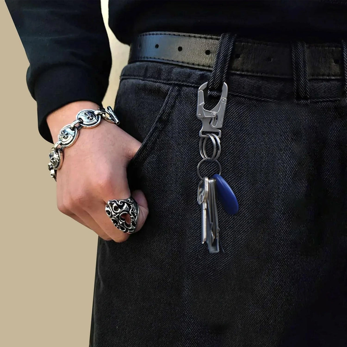 Ahiller Carabiner Clip,1.9'' Alloy Car Keychain Clip with 2 1.9", Silver-1P