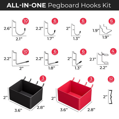 INCLY 126PCS Peg Board Organizer Accessories Kit, Pegboard 126 PCS, Silver