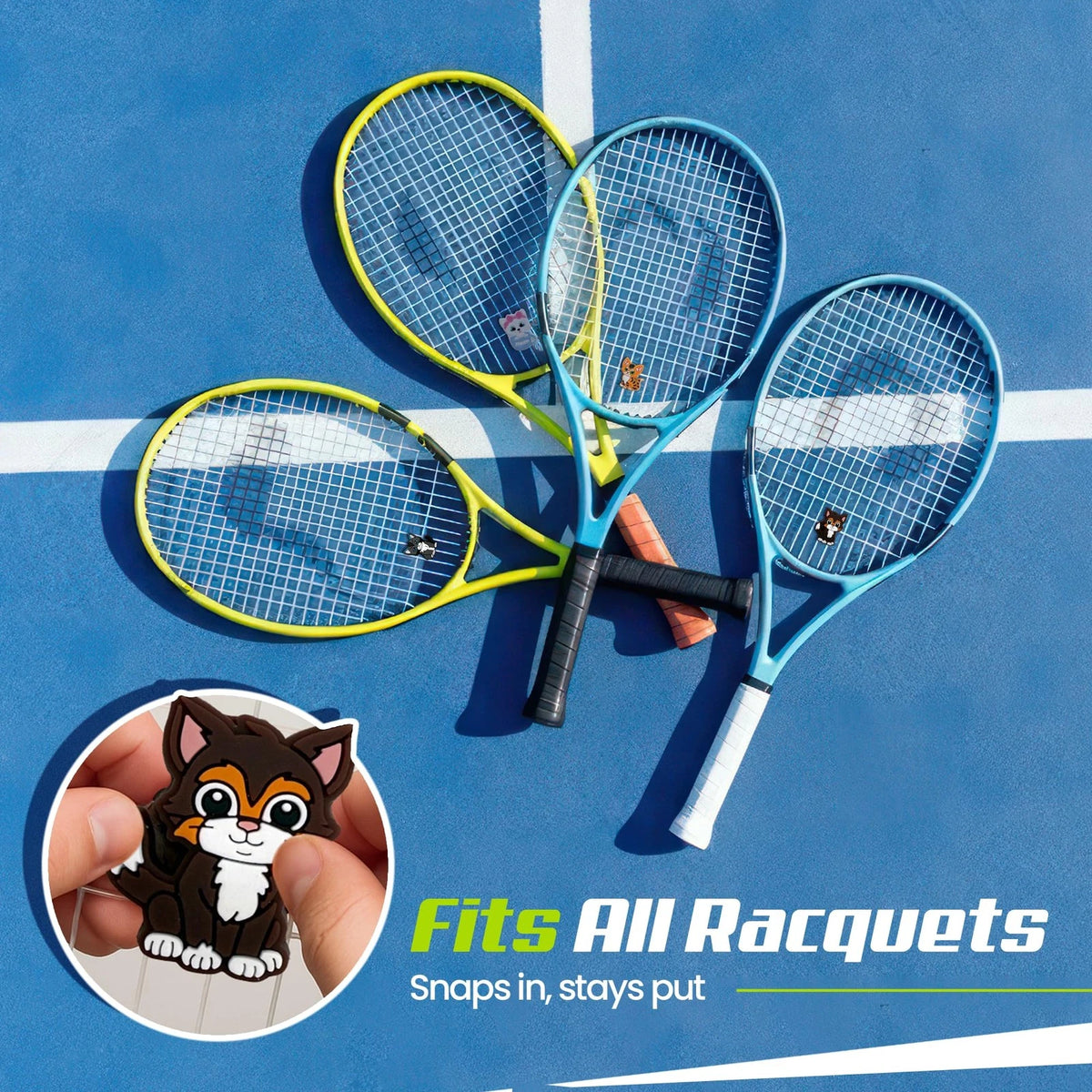 TRESSIS Tennis Racket Dampener - Cute Cat Designs - Vibration Brown and White