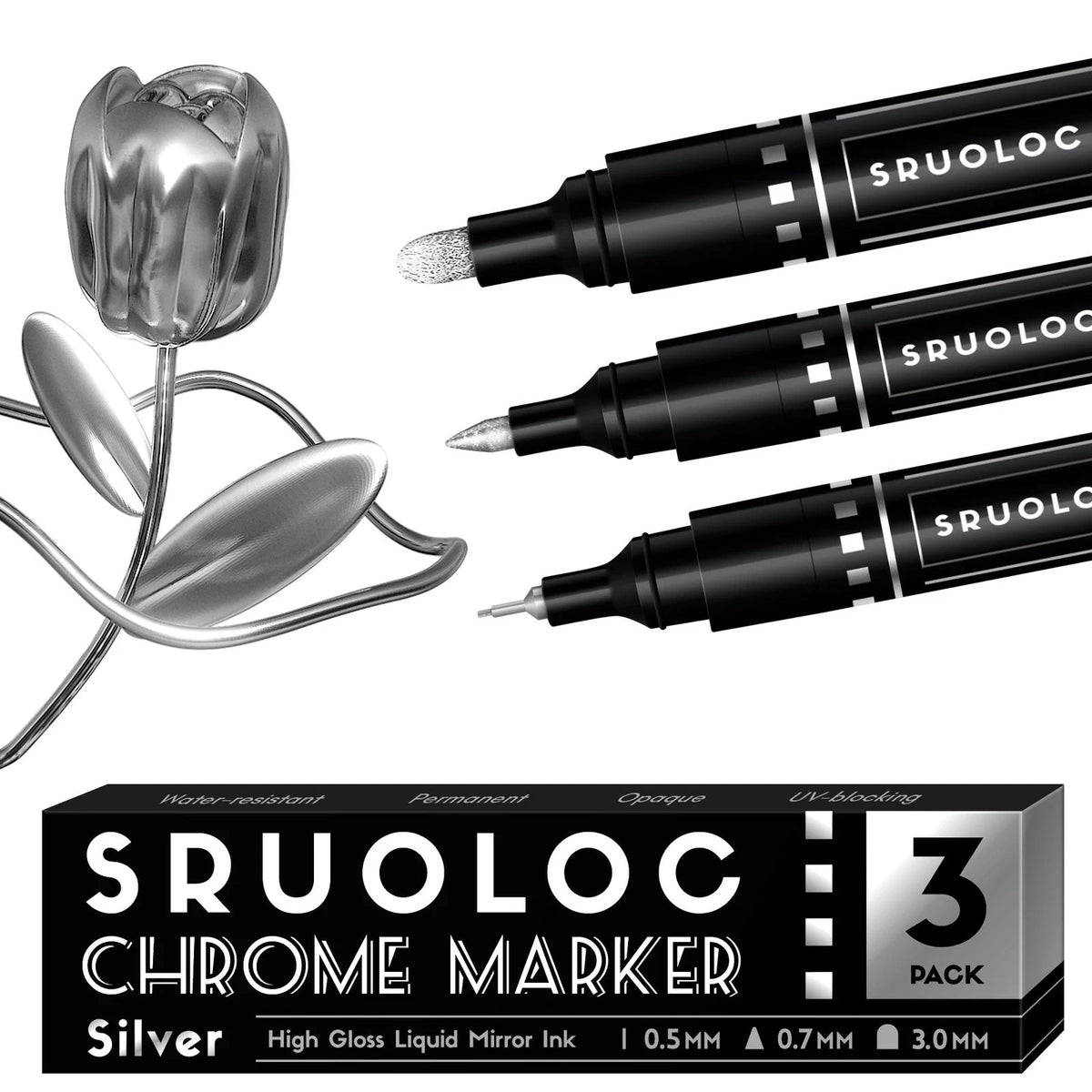 SRUOLOC 3Pcs Liquid Chrome Paint Markers, 1 Count (Pack of 3), 3Pack -