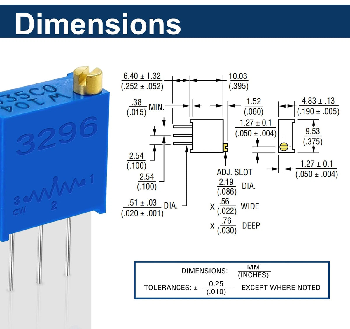 3296W Multiturn Trimmer Potentiometer Kit, 12 Values from 100Ω to 500KΩ 60Pcs