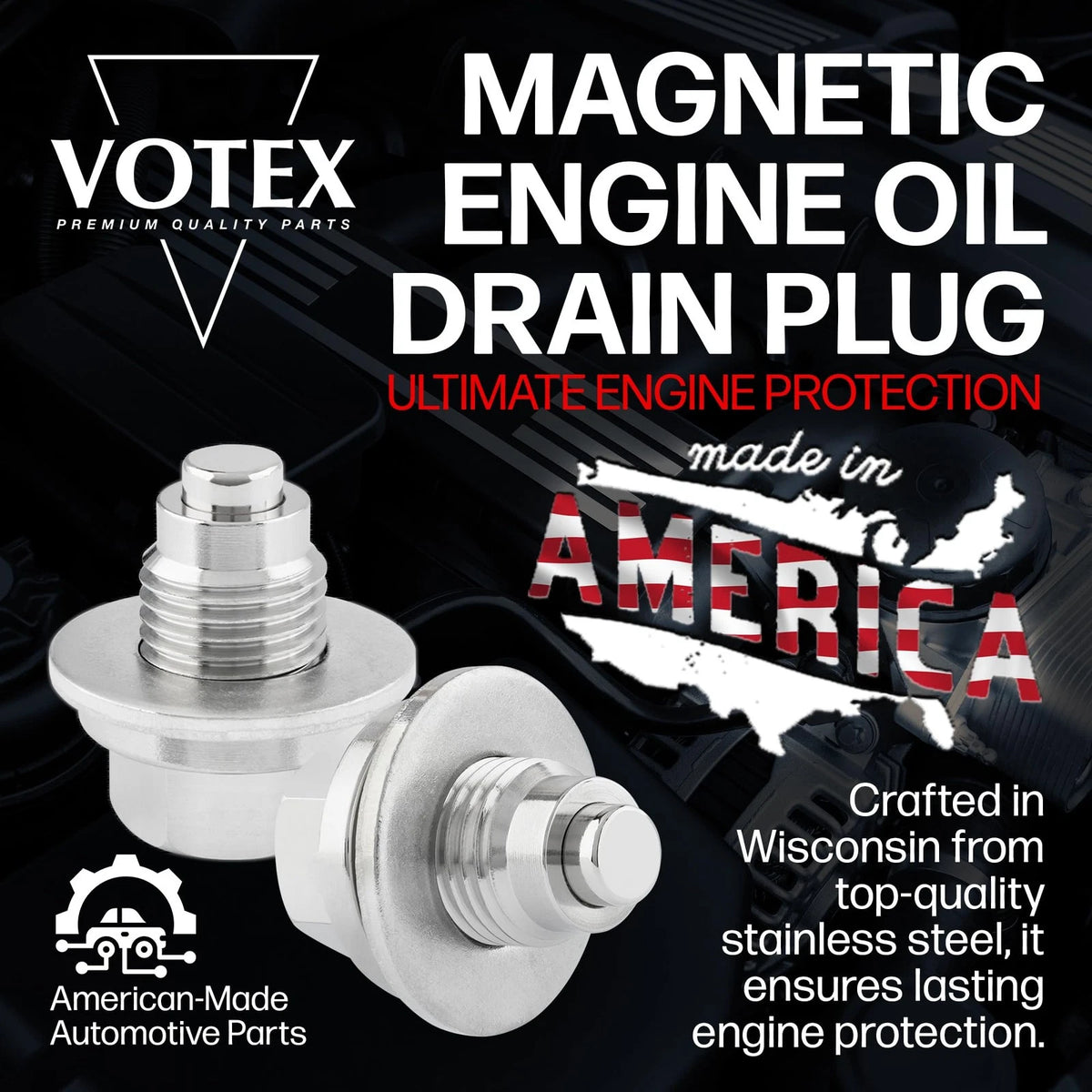 Votex - Made in USA - M12 X 1.25MM X 1.25 Magnetic Drain Plug, Silver