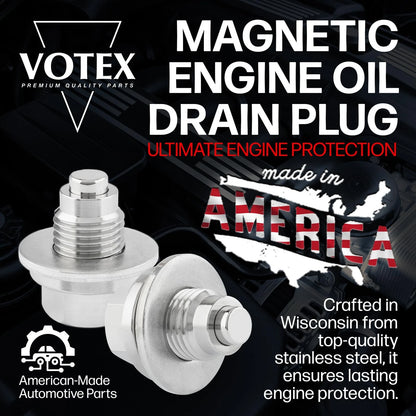 Votex - Made in USA - M12 X 1.25MM X 1.25 Magnetic Drain Plug, Silver