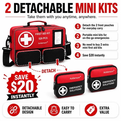 Aoldersson 520 Premium Piece Large First Aid Kit – Emergency Survival Red