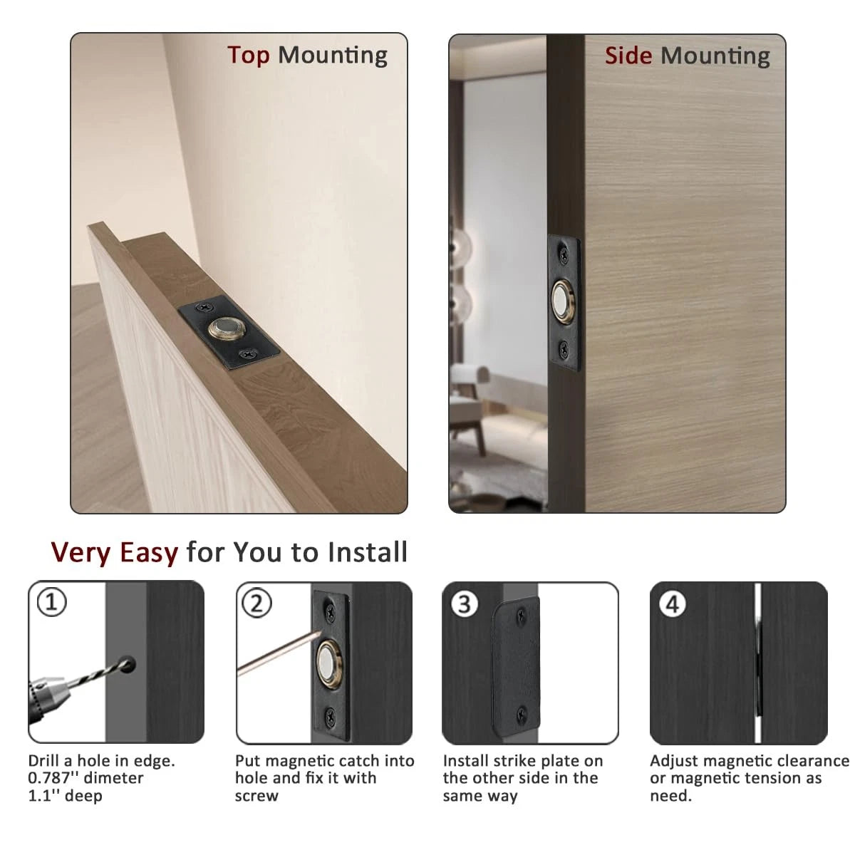 JQK Closet Magnetic Door Ball Catch Hardware, 430 2 Pack, Black