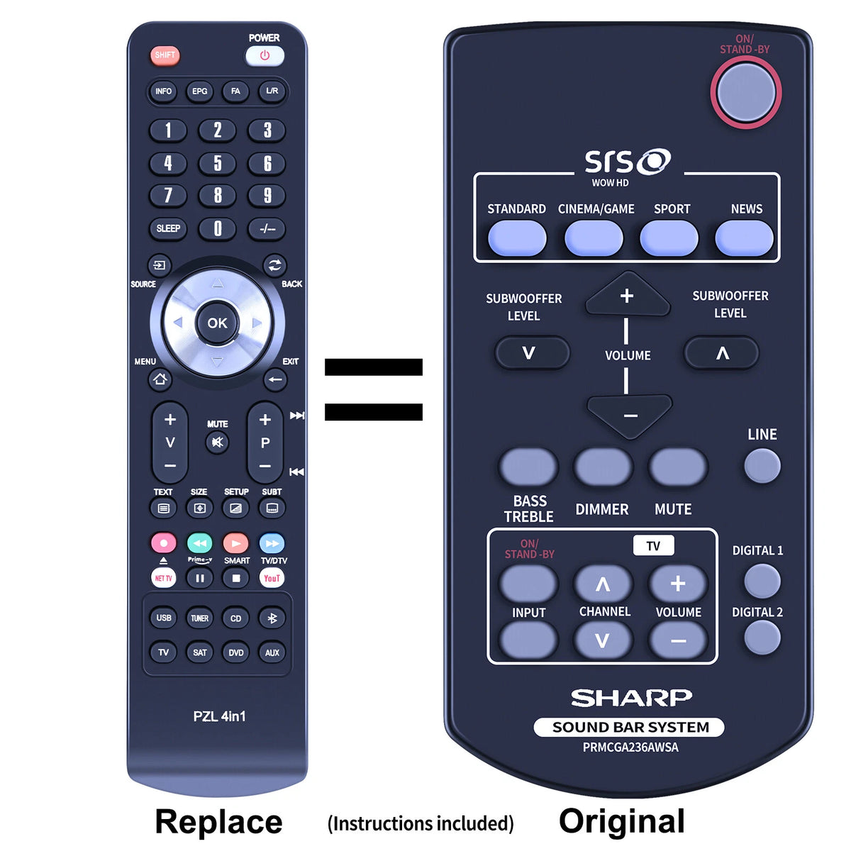RRMCGA236AWSA Replace Remote Control For Sharp SoundBar System HTSB350 HT-SB350