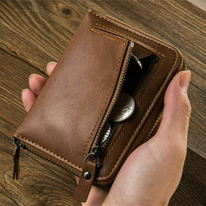 Fashion Men's Leather Business Wallet W/ Coins Pocket Zipper Purse Brown ww