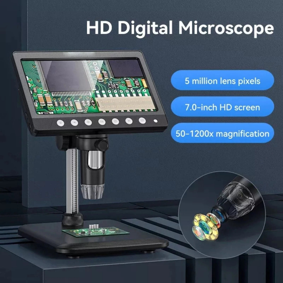 7 "IPS Screen Digital Microscope 1200X 1080P Video Focusing Microscope Tool