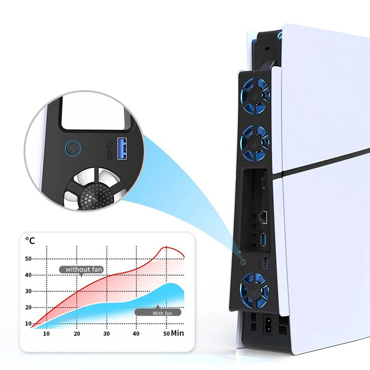 External Cooling Fan Cooler Game Accessories For Sony PlayStation 5 Slim Console