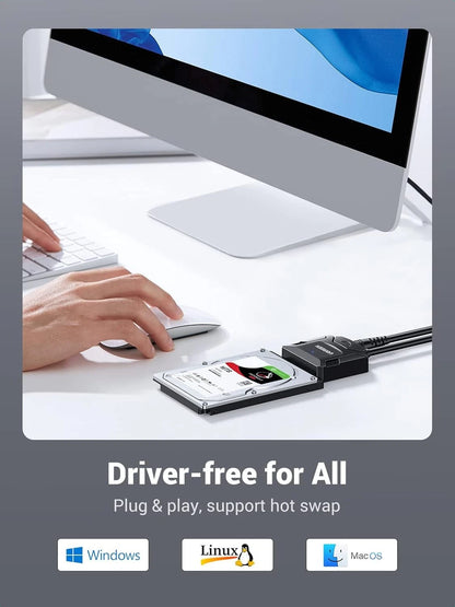 UGREEN SATA to USB 3.0 Adapter Cable for 3.5 2.5 Inch SSD/HDD Hard Black