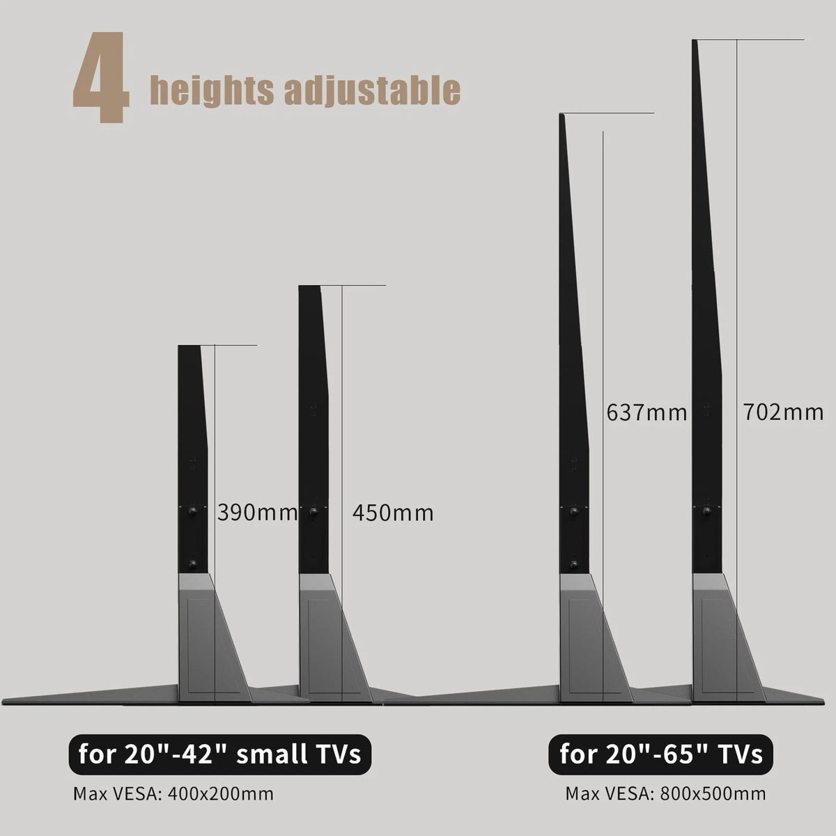 Universal TV Stand, Metal Legs for 20-65 inch youth large / 11-13, Black
