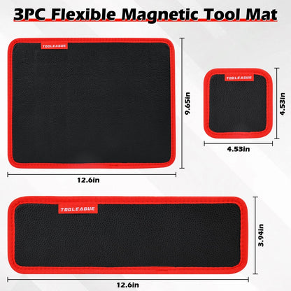 TOOLEAGUE 3Pcs Magnetic Mats with Pickup Tool, Black and Red