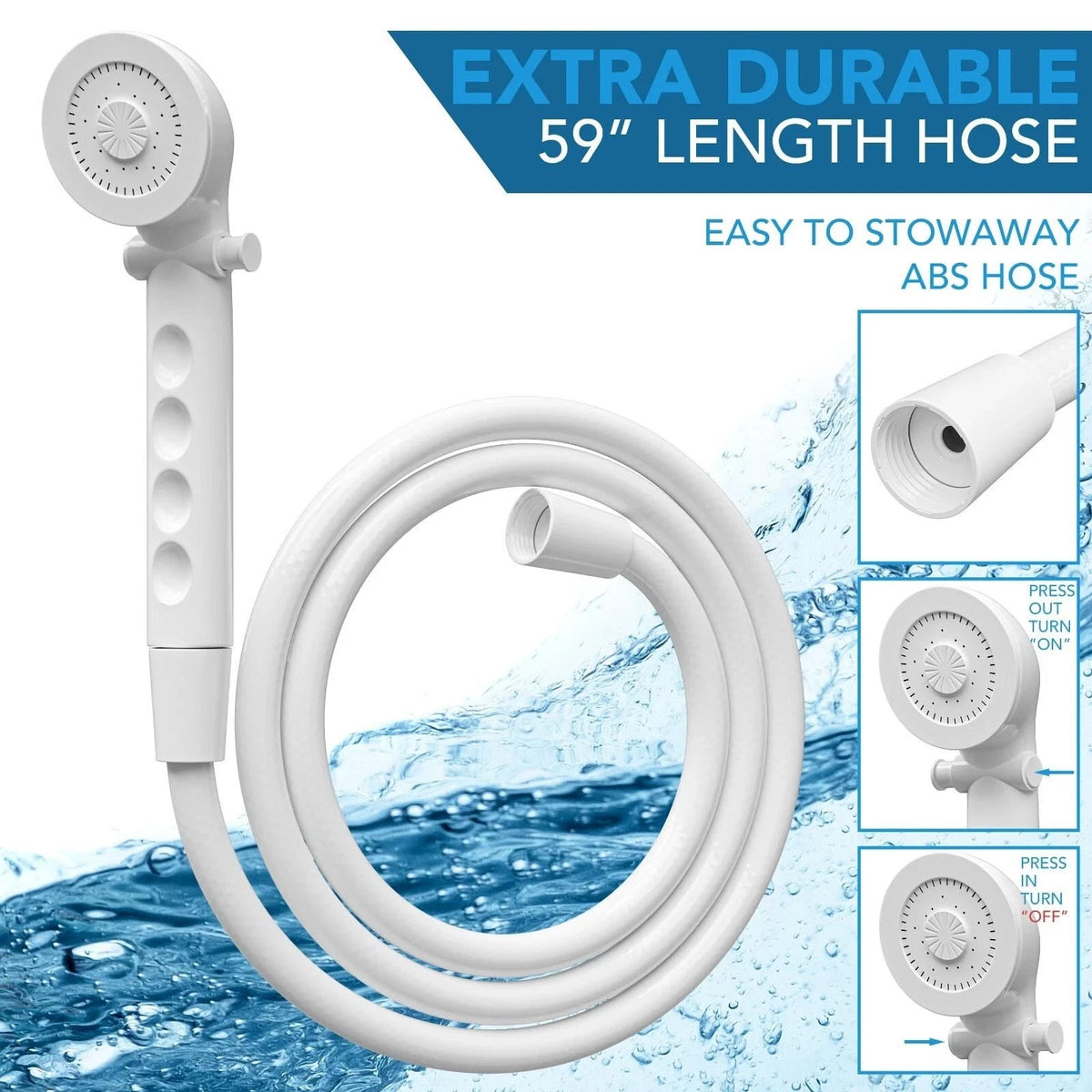 RV Shower Head 5-Mode 59 Inch Hose Water Saving Switch Recessed Finger Grooves