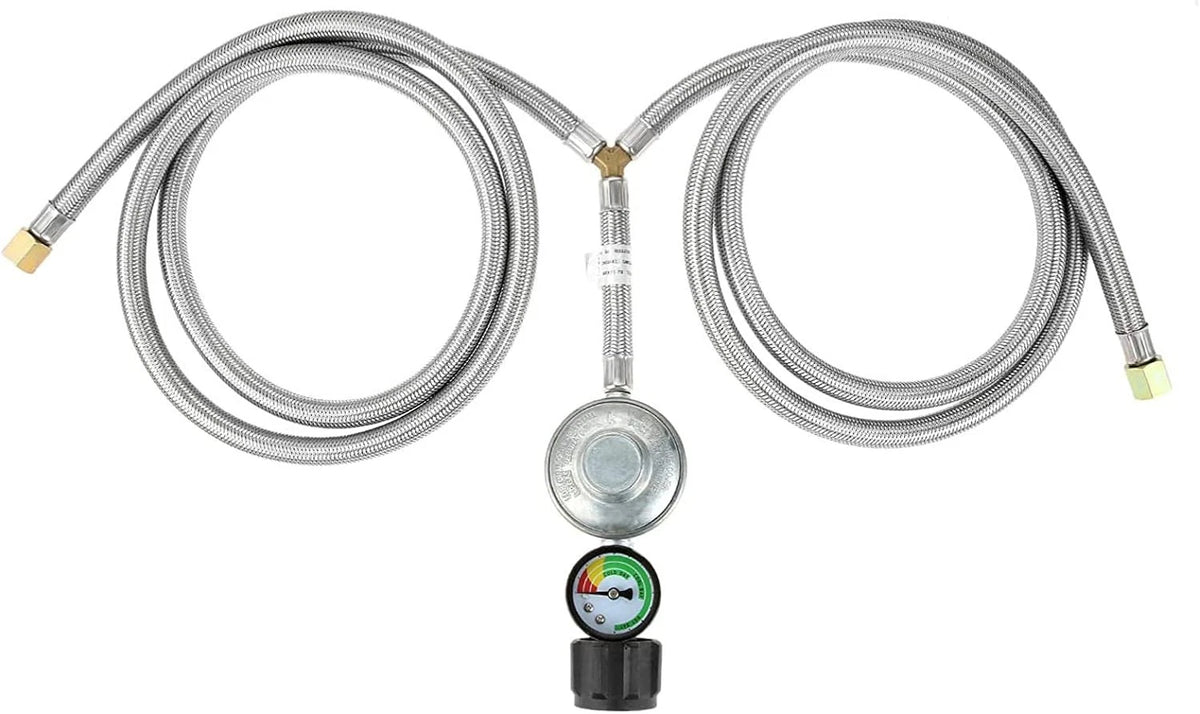 5 Feet Y-Splitter Low Pressure Propane Regulator Double Braided Hose Black