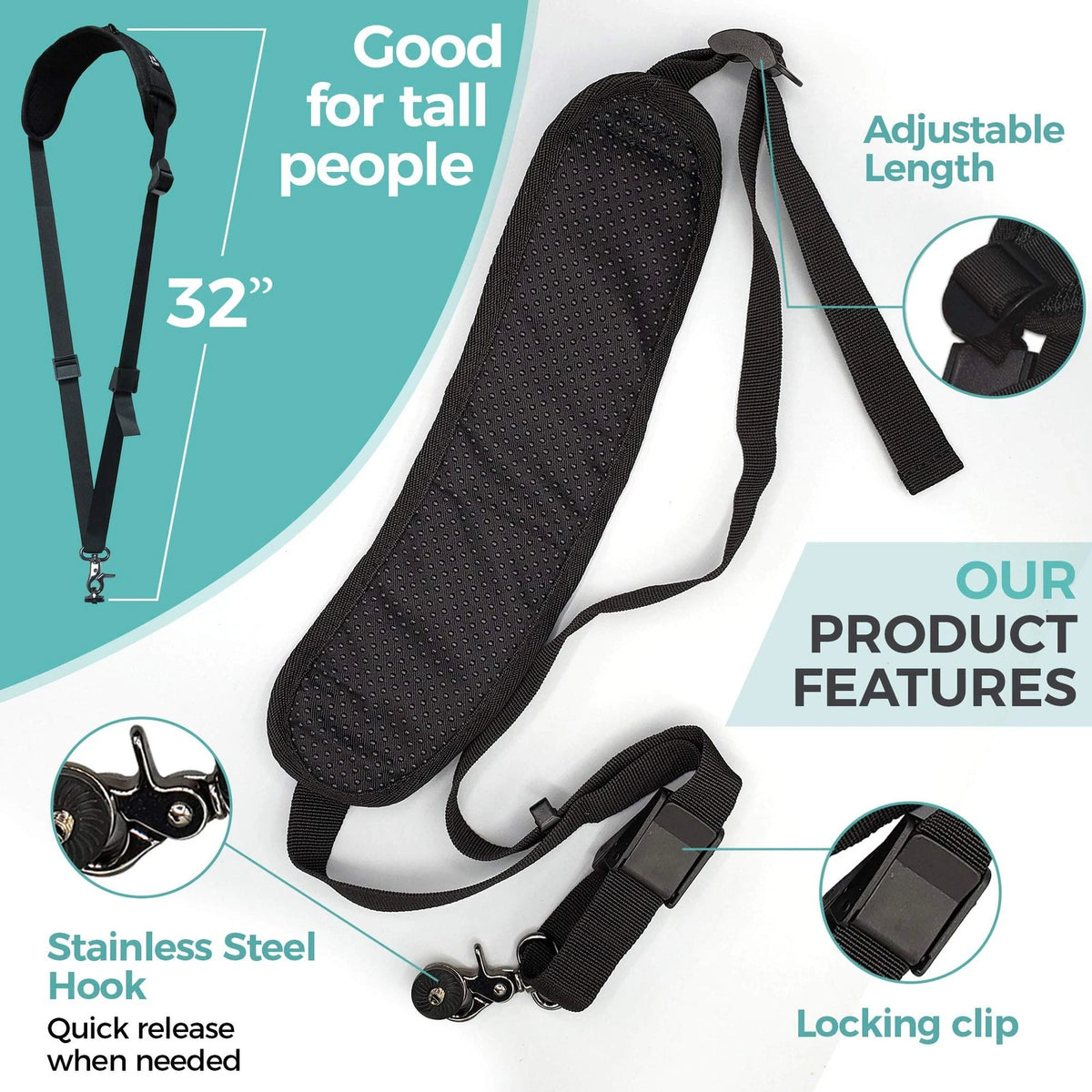 HiiGuy DSLR Camera Strap For Photographer – Extra Long (44 Inch), Black