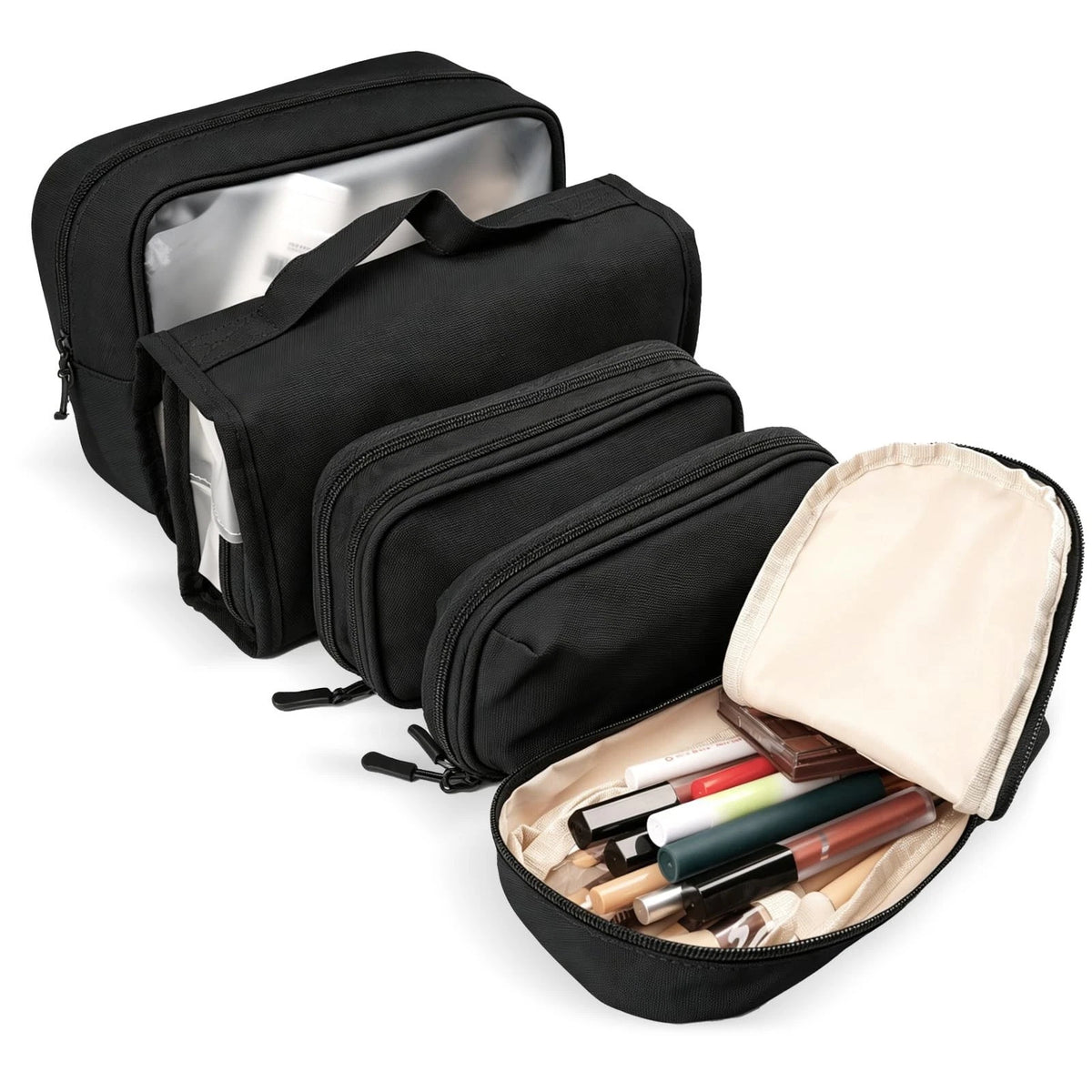 Idcymoul Travel Toiletry Bag Set for Women, Compact Size 5-Piece Black