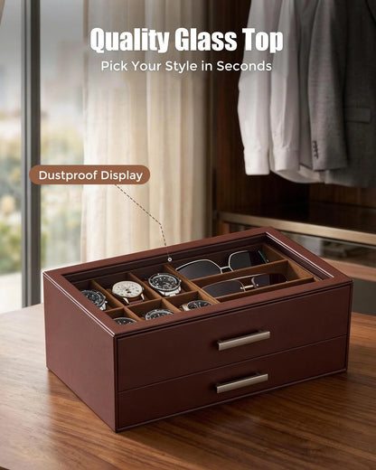 ProCase Mens Jewelry Box Pull-Out Drawer, 6 Slot Watch Case & 5 Espresso