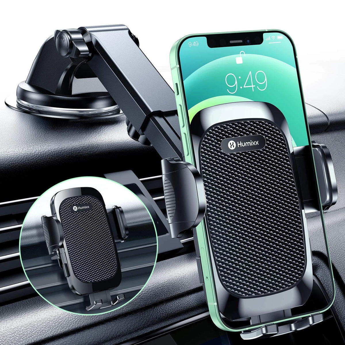 Phone Mount for Car [Military-Grade Super Suction] Universal Hands-Free Black