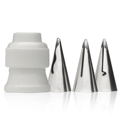 Ateco - 4 Piece Ruffle Decorating Tube Set, Includes 4-Piece set, Silver