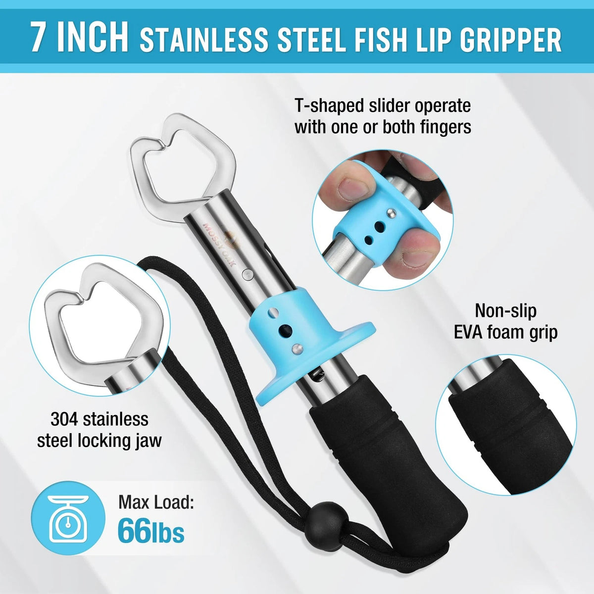Mossy Oak 2Pcs Fishing Tools Kit- Plier, Fish Lip Gripper, Ocean-Blue