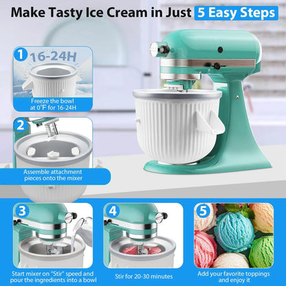 GuanQiao Ice Cream Maker Attachment: For KitchenAid Stand 2 Quart, White