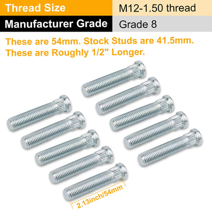 10PCS 1/2" Longer than Stock Wheel Stud Lug Bolt Fits 1982-2004 Chevy S-10, S10