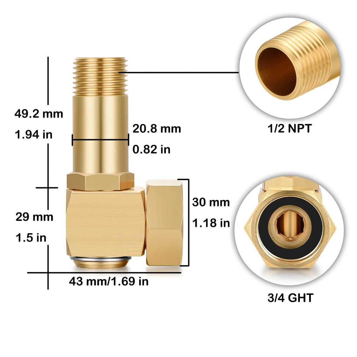 SIGURANTA Garden Hose Reel Replacement Fitting,Brass 3/4"GHT 3/4 inch, 1 PCS