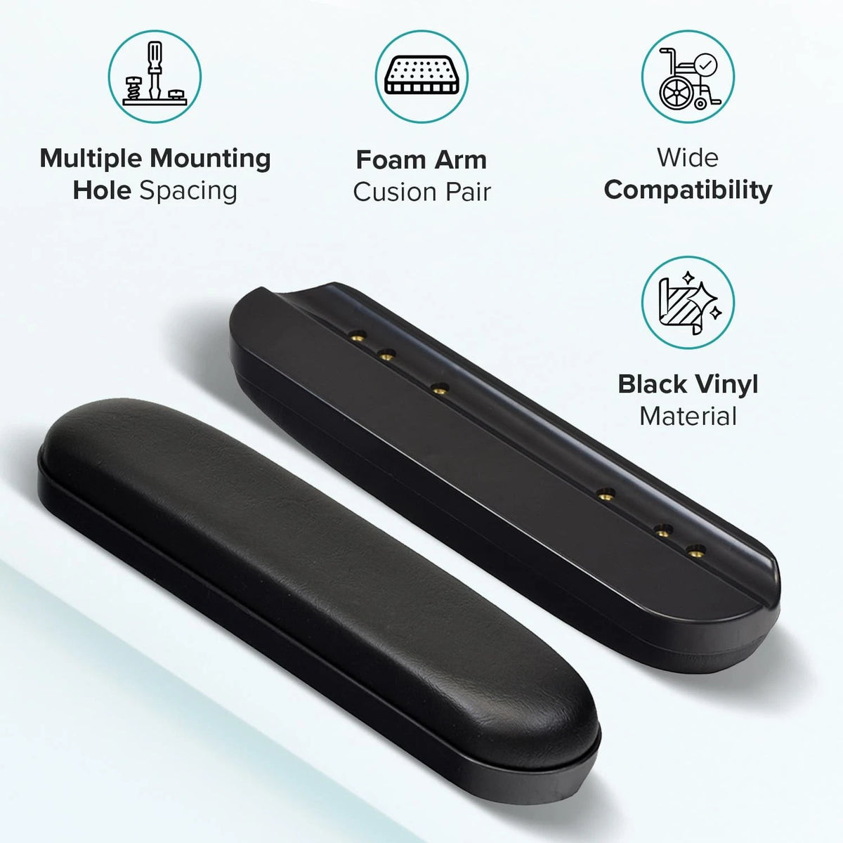 AlveyTech 10" Desk Length Vinyl Armrest Pads for 1 Pair (Pack of 1), Black