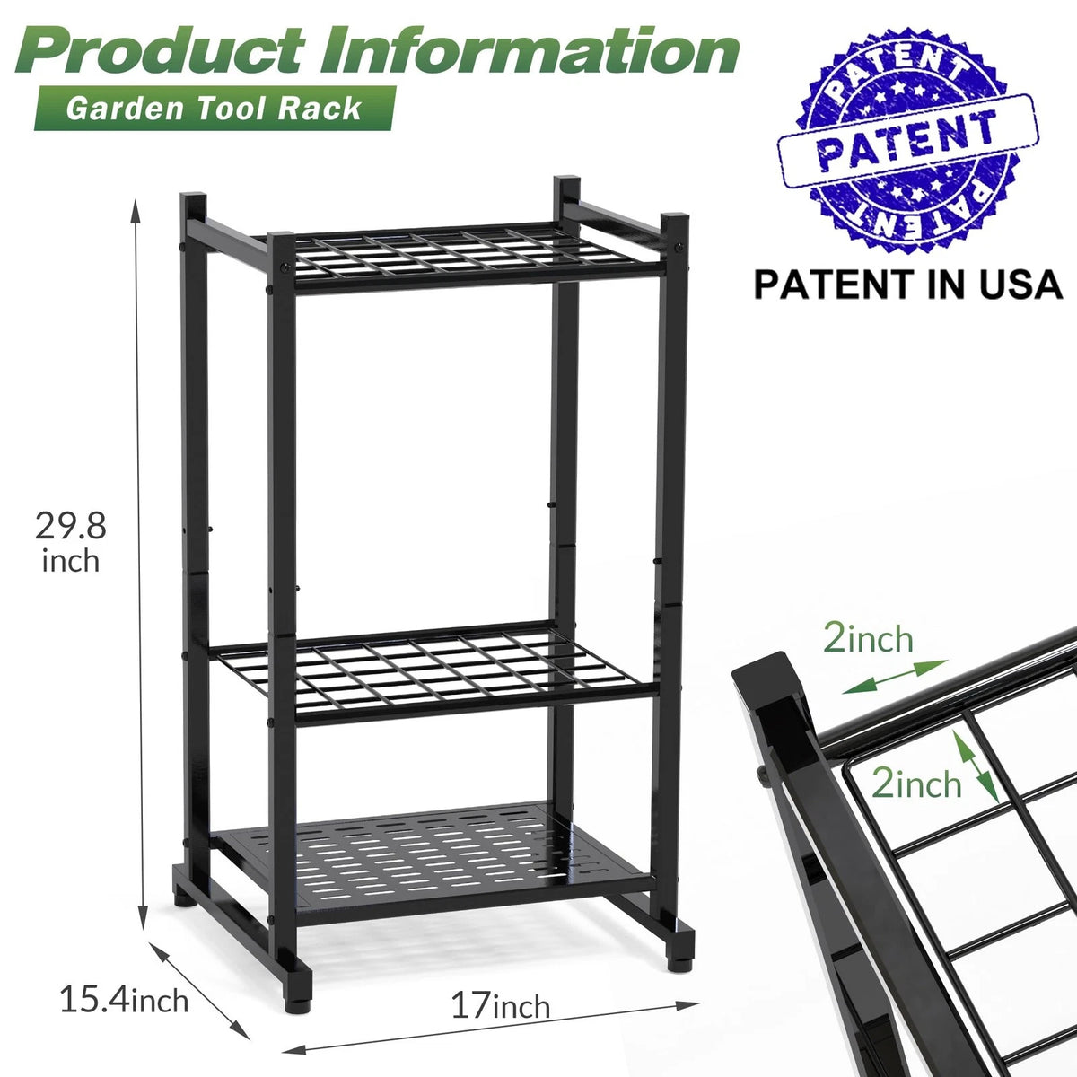 Garden Tool Organizer, Yard Tower Rack for Garage Rack, Black