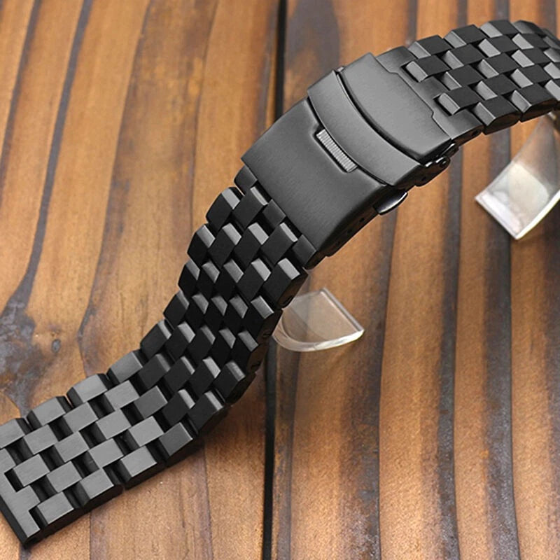 Black 24mm Width Watch Band Strap Bracelet Link Solid Watchband Replacement.